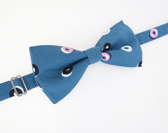 Blue Doughnuts Bow Tie - Blue with Pink and White Adjustable Adult Bowtie
