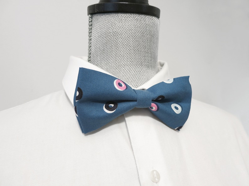 KIDS Blue Doughnuts Bow Tie Blue with Pink and White Adjustable Bowtie for Children image 3