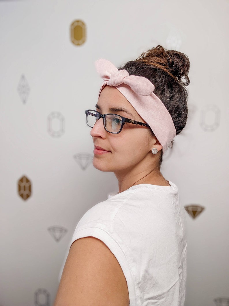 Blush Tie knot Headband, Colorful Turban, Pink linen fabric image 3