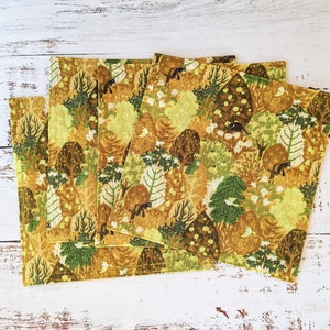 Forest Cloth Napkins, Kitchen Linens, Lunch or Cocktail Napkins, Sitting Kitties yellow and green fabric set of 4 7.5 x 7.5 image 3