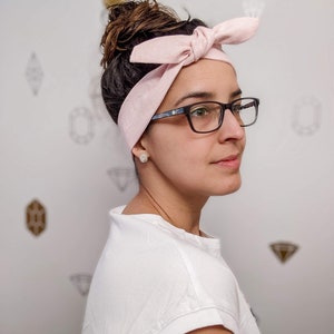 Blush Tie knot Headband, Colorful Turban, Pink linen fabric image 4