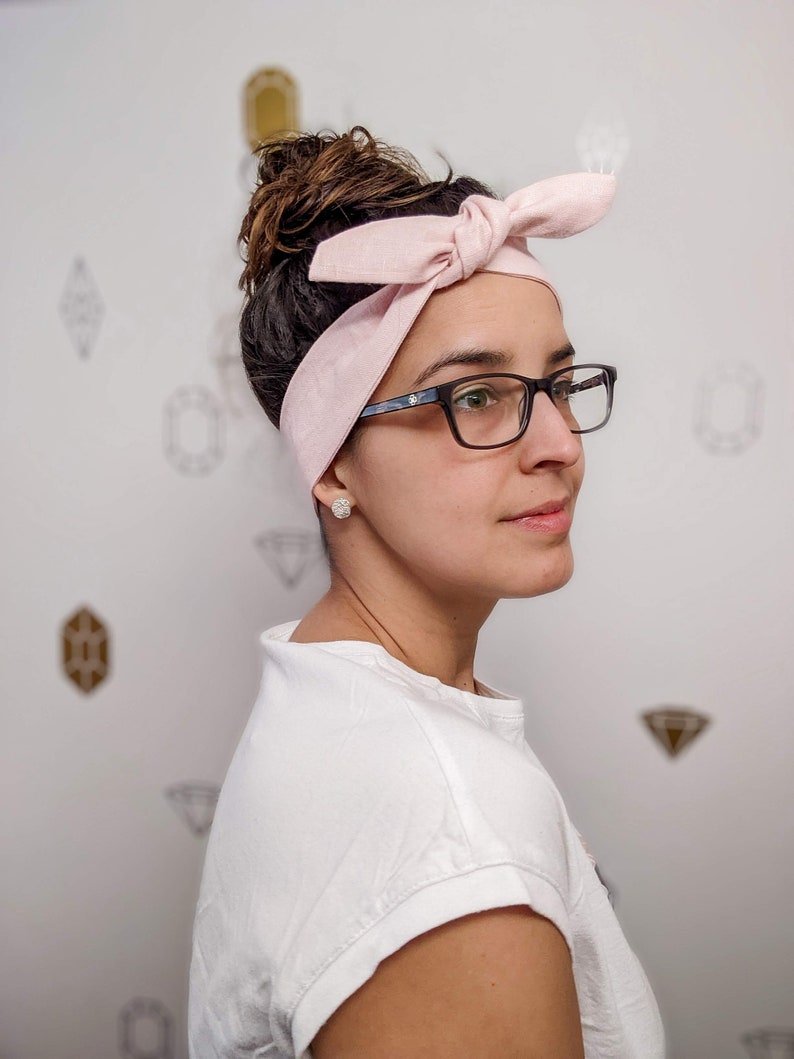 Blush Tie knot Headband, Colorful Turban, Pink linen fabric image 4