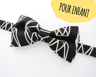 KIDS Geometric Bow Tie - Cotton + Steel Black White Lantern Adjustable Bowtie for Children