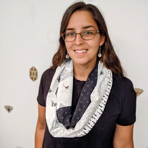 Lama Infinity Patchwork Scarf, Black and white cotton fabric scarf, neutral tube scarf with print image 9