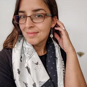 Lama Infinity Patchwork Scarf, Black and white cotton fabric scarf, neutral tube scarf with print image 7