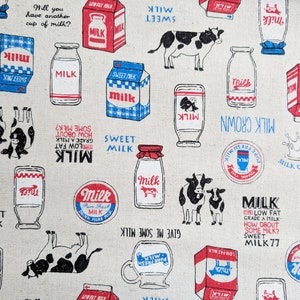 Dairy Milk Cloth Napkins Kitchen Linens Dinner Napkins Natural Beige, Red and Blue Fabric Cows set of 4 18 x 18 image 3