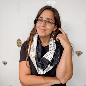 Lama Infinity Patchwork Scarf, Black and white cotton fabric scarf, neutral tube scarf with print image 5