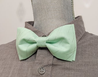 Mint and Silver Bow Tie - Light green with Metallic Silver details Adjustable Adult Bowtie