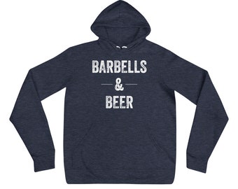 Barbells & Beer Men's Pullover Hoodie, Hoody, Workout Shirt, Gym Shirt, Weightlifting, Hustle and Hammer