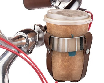 Brown Leather Bicycle Cup Holder，bicycle bike handlebar cup holder , Drink holder for a bike