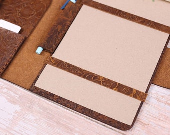 Brown #A4-3 Leather Business Folio 8.5 x 11.75 letter size Writing padfolio Work portfolio Notepad holder Leather Portfolio