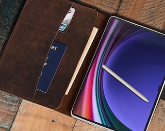 Personalisierung Tab Active5, A9 +, S9 FE, A9, S9 FE + S9 Ultra S9 +, Tab S9 / S8 + / S8 Ultra / S6 Lite (2024), mit Stifttasche, hochwertiges echtes Leder