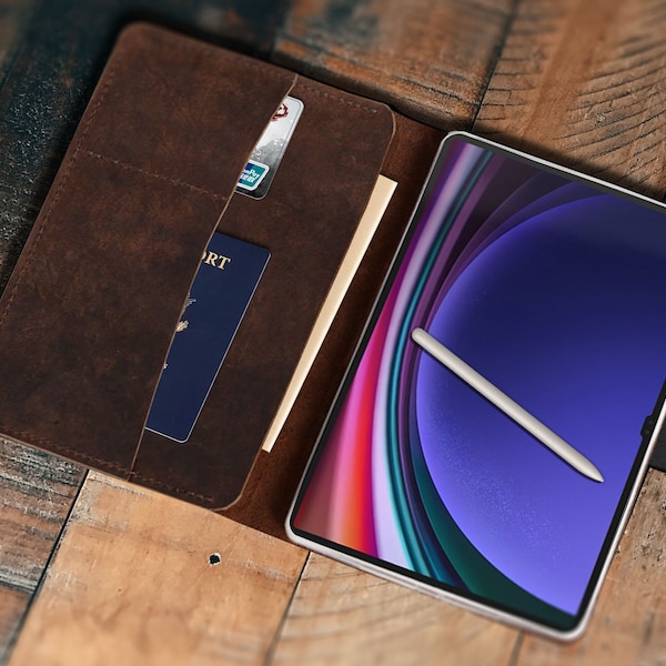 Personalisierung Tab Active5, A9 +, S9 FE, A9, S9 FE + S9 Ultra S9 +, Tab S9 / S8 + / S8 Ultra / S6 Lite (2024), mit Stifttasche, hochwertiges echtes Leder