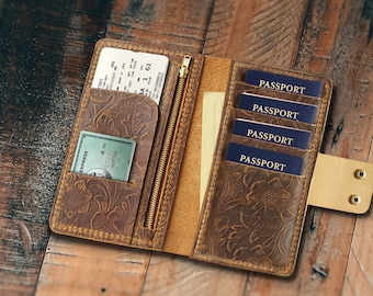 Personalized leather,Premium Leather AirTag Passport Wallet with Multiple Compartments,passport cover,family passport 1ETHZ01