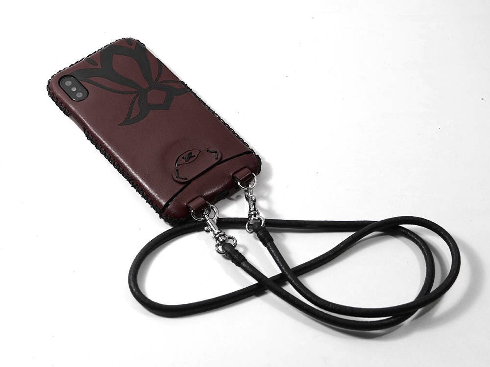 Leather iPhone X case Neck Strap Leather case Customized