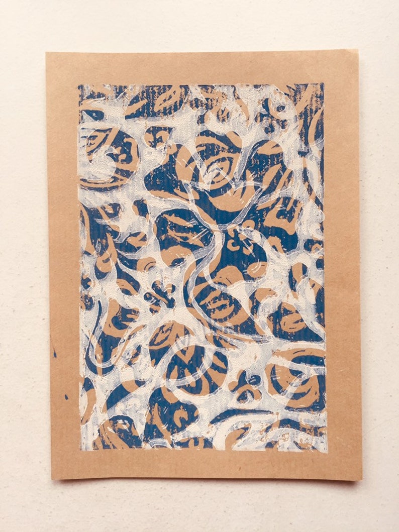 Dual Colour Abstract Original Handmade Lino Print