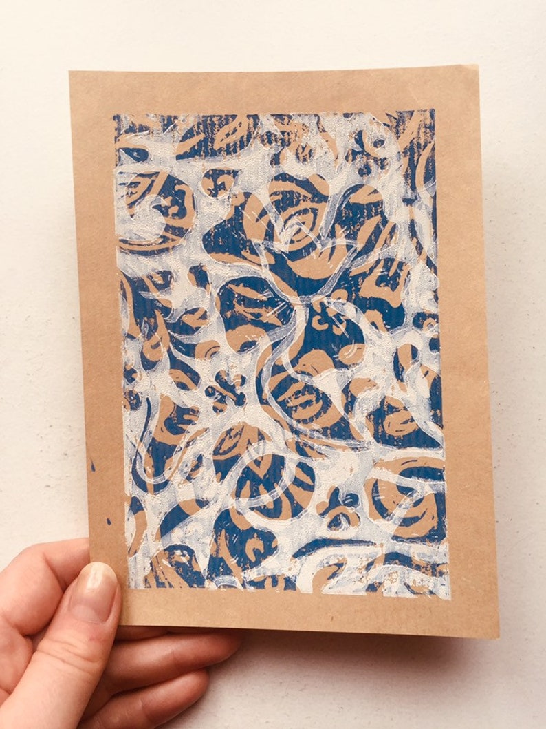 Dual Colour Abstract Original Handmade Lino Print