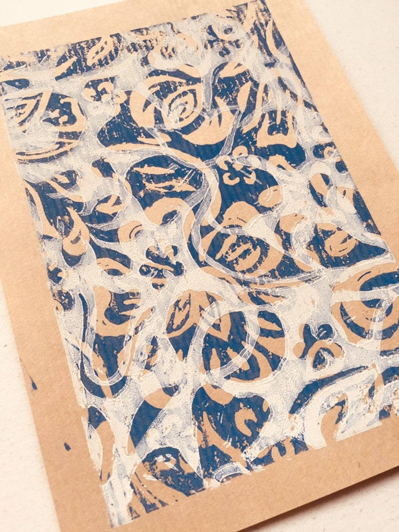 Dual Colour Abstract Original Handmade Lino Print