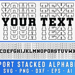 Fichier de coupe alphabet empilé sport, polices empilées svg, svg sport empilé, alphabet svg, svg police