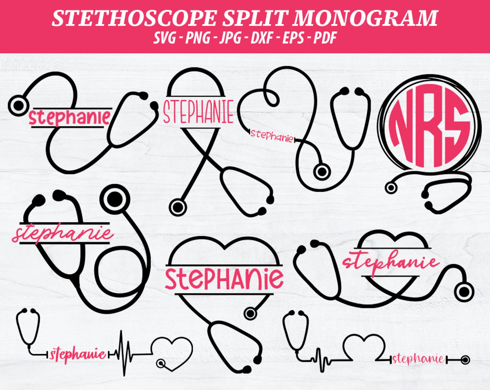 Stethoscope Split Monogram SVG Bundle Stethoscope Split Frame Etsy