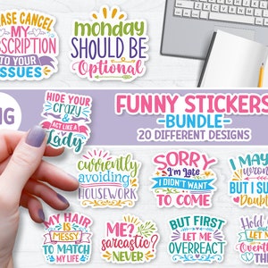 Funny Stickers Bundle, Sarcasm Quotes Stickers PNG Designs