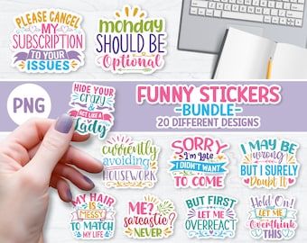 Funny Stickers Bundle, Sarcasm Quotes Stickers PNG Designs