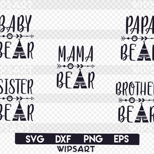 Flèche mama bear svg, papa bear svg, frère bear svg, sister bear svg, baby bear svg, arrow bear svg, silhouette d’ours, svg de famille d’ours