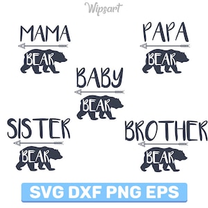 Flecha mama oso svg, papa oso svg, hermano oso svg, hermana oso svg, bebé oso svg, oso flecha svg, silueta de oso, oso familia svg