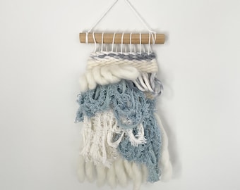 Handmade Mini Weaving - Blue | White | Kids Room Decor Gift Idea Woven Wall Hanging