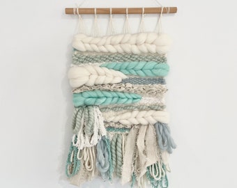 Handmade Medium Weaving - Mint | Green | Grey | White | Natural | Neutral - Kids Decor Woven Wall Hanging Gift Idea