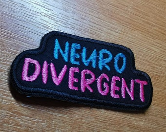 Neurodivergent Iron On Embroidered Patch Colourful Pink and Blue Neurodiversity Personality