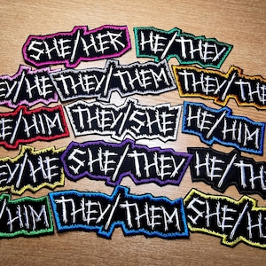 パンク代名詞パッチ 刺繍 アイロン接着 輪郭スパイキー カットアウト LGBTQ+ 鮮やかな色!