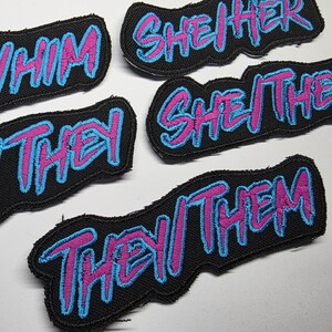 Punk Pronoun Patches Embroidered Cyber Neon