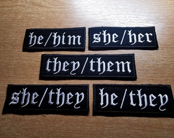 Metal Pronoun Patches Embroidered Old English Custom Pronouns