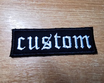 Custom Embroidered Patch Old English Name Tag Badge Black Metal Punk LA Tattoo Writing Style