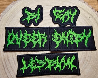 LGBTQ+ Black and Death Metal geborduurde patches Gay Bi Queer and Lesbian fluorescerend groen