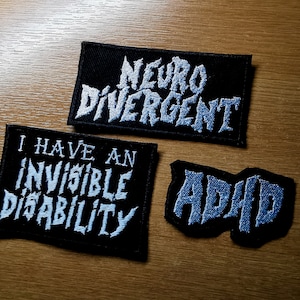 Invisible Disability and Neurodiverse Death Metal Iron On Embroidered Patch Black Metal Hidden Illness EDS Fibromyalgia Epilepsy ADHD