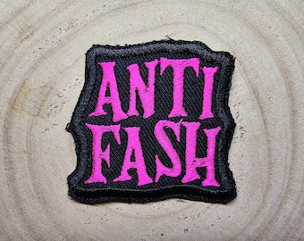Anti Fash Antifacist Embroidered Iron On Patch Politics Punk Pink