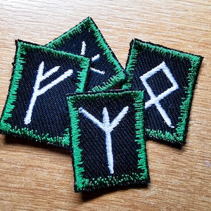 Custom Viking Rune Iron On Embroidered Patches Dark Jade Green border and White runes multi-colour image 6