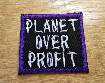 Planet Over Profit Embroidered Patch Purple Climate Crisis Environmental Action