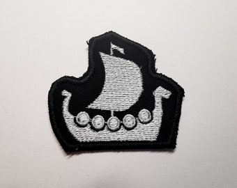 Longship Longboat Viking Ship Valhalla Norse Viking Iron on Embroidered Patch Contour