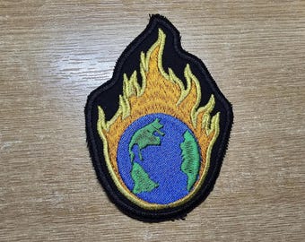 Large Earth Fireball Climate Action Environmental Iron on or Sew on Embroidered Patch