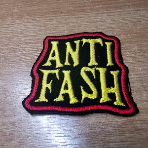 Anti Fash Antifacist Embroidered Iron On Patch Politics Punk Red and Yellow