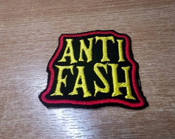 Anti Fash Antifacist Embroidered Iron On Patch Politics Punk Red and Yellow