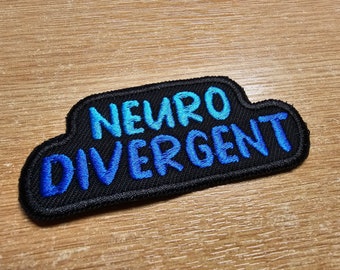 Neurodivergent Iron On Embroidered Patch Colourful Two Blue Neurodiversity Personality