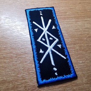 Protection Bindrune Ocean Blue Viking Patch Iron On Embroidered Norse Heathenry Bind Runes