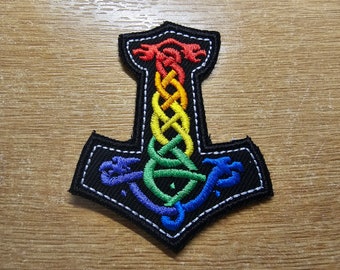 Rainbow Mjolnir Iron On Embroidered Patch LGBTQ+ Viking Patches