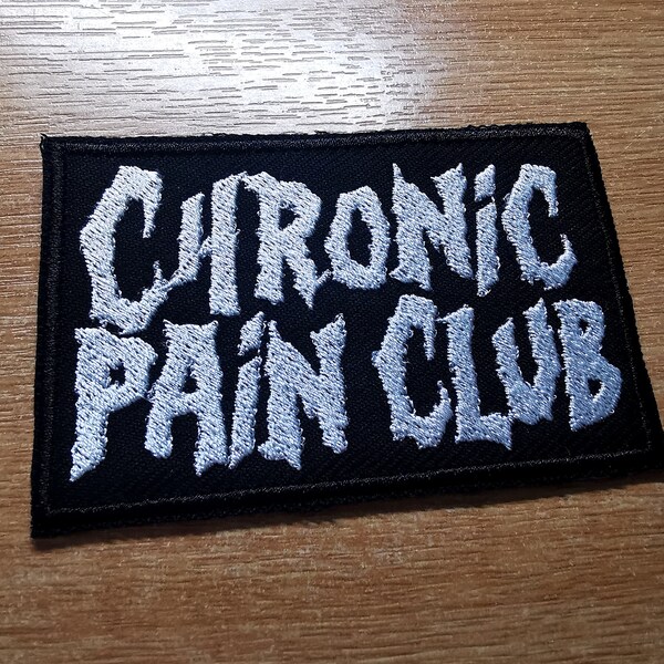 Chronic Pain Club Death Metal Iron On Embroidered Patch Spoon Theory Invisible Disability EDS or Fibromyalgia Black Metal