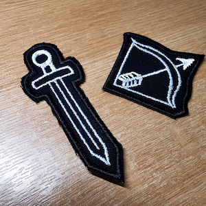 Sword and Bow Arrow Embroidered Iron On Patch Destiny Fantasy RPG Vikings Medieval Dungeon Gaming