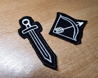 Sword and Bow Arrow Embroidered Iron On Patch Destiny Fantasy RPG Vikings Medieval Dungeon Gaming